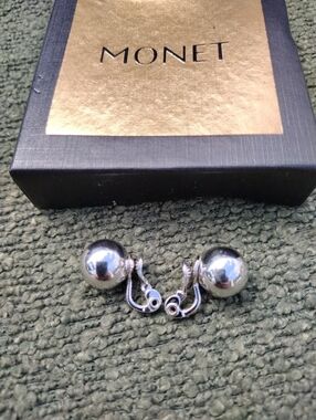 Vintage Monet Silver Ball Earrings